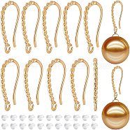 10 Pairs Brass Twist Rope Shape Earring Hooks, with Horizontal Loops and 50Pcs Plastic Ear Nuts, Real 14K Gold Plated, 17.5x8.5x1.4mm, Hole: 1.4mm, 20 Gauge, Pin: 0.8mm(KK-BC0008-53)