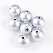 Matte Style Spray Painted Acrylic Beads, Round, Matte Silver, 8mm, Hole: 2mm(X-ACRP-S669-8mm-01)