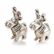 Alloy European Beads, Large Hole Beads, with Rhinestone, Christmas Reindeer/Stag, Crystal, Antique Silver, 19.5x13x8mm, Hole: 5mm(X-MPDL-S066-005AS)