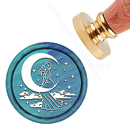 Brass Wax Seal Stamp with Handle, for DIY Scrapbooking, Moon Pattern, 3.5x1.18 inch(8.9x3cm)(AJEW-WH0184-0134)