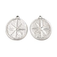 304 Stainless Steel Pendants, Flat Round with Star Charm, Stainless Steel Color, 22x18x2mm, Hole: 1.5mm(STAS-E182-17P)
