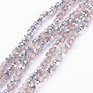 Electroplate Glass Bead Strands, Half Silver Plated, Faceted, Rondelle, Pink, 6x4mm, Hole: 1mm, about 87~90pcs/strand, 15.7 inch(X-GR6MMY-19S)