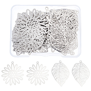 40Pcs 2 Style 201 Stainless Steel Pendants, Etched Metal Embellishments, Flower/Leaf Charm, Stainless Steel Color, 33x30.5x0.2mm, Hole: 1.6mm, 20pcs/style(STAS-UN0056-97)