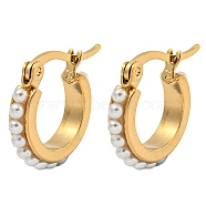 PVD Vacuum Plating 202 Stainless Steel Hoop Earrings, with 304 Stainless Steel Pins and Plastic Pearl, Ring, Golden, 15.5x3mm(EJEW-H003-40G-01)