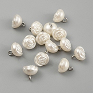 Plastic Imitation Pearl Shank Buttons, with Iron Findings, Rose, Old Lace, 11x10.5mm, Hole: 2mm(FIND-WH0152-258)