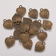 Tibetan Style Alloy Pendants, Lead Free & Nickel Free & Cadmium Free, Heart with Paw Print, Antique Bronze, 17x13x2mm, Hole: 3mm(X-TIBEP-409-AB-FF)