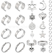 DIY Charm Finger Ring Making Kit, Including 304 Stainless Steel Loop Ring Bases & Jump Rings & Pendants, Star of David & Moon & Star & Sun, Stainless Steel Color, 36Pcs/box(DIY-SC0023-61)
