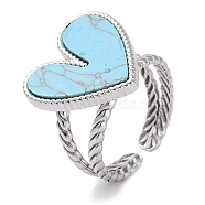 304 Stainless Steel Ring, Adjustable Synthetic Turquoise Rings, Heart, 18x17.5mm, Inner Diameter: Adjustable(RJEW-B059-08P-02)