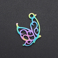 Ion Plating(IP) 201 Stainless Steel Pendants, Butterfly, Laser Cut, Rainbow Color, 15x12.5x1mm, Hole: 1.4mm(STAS-R111-JA552)