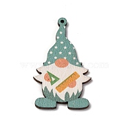 Printed Wood Pendants, Christmas Gnome Big Pendants, Turquoise, 54.5x32x2.5mm, Hole: 1.6mm(WOOD-B009-02B)