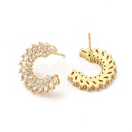 Rack Plating Brass Micro Pave Cubic Zirconia Stud Earrings for Women, Long-Lasting Plated, Cadmium Free & Lead Free, Letter C Shape, Real 18K Gold Plated, 18x15.5mm, Pin: 1mm(EJEW-H091-37G)