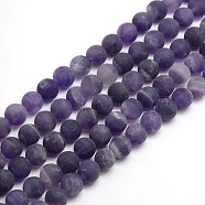 Frosted Natural Amethyst Round Bead Strands, 8mm, Hole: 1mm, about 47~49cps/strand, 14.9~15.6 inch(X-G-M064-8mm-13)