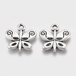 Tibetan Style Alloy Charms, Butterfly with Createc for You, Lead Free & Cadmium Free, Antique Silver, 13x13x1.5mm, Hole: 1.5mm, about 780pcs/500g(TIBEP-T052-15AS-RS)