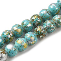 Synthetic Turquoise Dyed Camouflage Beads Strands, Fuel Injection Effect, Round, Medium Turquoise, 8mm, Hole: 1.2mm, about 51pcs/strand, 14.76''(37.5cm)(G-E594-24O-A)