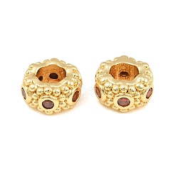Brass Micro Pave Orange Cubic Zirconia European Beads, Flat Round, Large Hole Beads, Cadmium Free & Lead Free, Rack Plating, Long-Lasting Plated, Real 18K Gold Plated, 11x6mm, Hole: 5mm(CU-CBAB99C-03G)