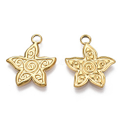 Ion Plating(IP) 304 Stainless Steel Pendants, Flower Charm, Real 18K Gold Plated, 21.5x18.5x2mm, Hole: 2.5mm(STAS-T063-199G)