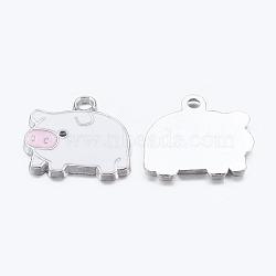 Zinc Alloy Enamel Pendants, Lead Free and Cadmium Free, Cartoon Piggy Charms, Platinum Color, Mint Cream, 19.4x18.4mm, Hole: 2mm(ENAM-22X18-2)