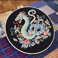 DIY Dragon Pattern Embroidery Kits for Beginners, Including Printed Cotton Fabric, Embroidery Thread & Needles, Embroidery Hoop, Mixed Color, 300mm(PW-WG0AF0D-04)