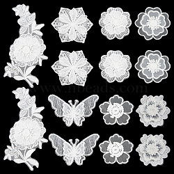 14Pcs 7 Style Lace Embroidery Sewing Fiber Ornaments, DIY Garment Accessories, Butterfly & Flower, White, 60~100x60~108mm, 2pcs/style(DIY-GF0006-18)