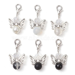 50Pcs Angel Glass Pendant Decoration, Alloy Lobster Claw Clasps Charms for Bag Ornaments, Black, 33mm(HJEW-JM02645-06-S)