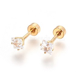 304 Stainless Steel Ear Fake Plugs, Ear Studs, with Rhinestone, Crystal, Golden, 12.5mm; Rhinestone: 4.5x4.5x3.5mm, Pin: 1mm(STAS-I113-30G)