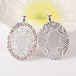 Oval Alloy Rhinestone Big Pendant Cabochon Settings, Cadmium Free & Lead Free, Picture Memory Frame Pendants, Silver Color Plated, Crystal, Tray: 30x40mm, 58x39x4mm, Hole: 4x7mm, 26pcs/bag(ALRI-T356-01S)