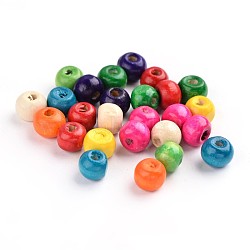 Dyed Natural Wood Beads, Round, Lead Free, Mixed Color, 8x7mm, Hole: 3mm, about 6000pcs/1000g(WOOD-Q006-8mm-M-LF)