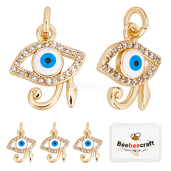10Pcs Rack Plating Brass Micro Pave Clear Cubic Zirconia Charms, with Enamel and Jump Ring, Long-Lasting Plated, Cadmium Free & Lead Free, Eye of Ra/Re, Real 18K Gold Plated, 14x12x3mm, Jump Ring: 5x1mm, Inner Diameter: 3mm(ZIRC-BBC0001-33)