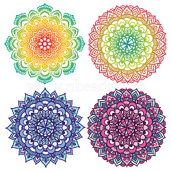 PVC Window Sticker, Flat Round Shape, for Window or Stairway  Decoration, Flower Pattern, Sticker: 16x16cm, 4 styles, 1pc/style, 4pcs/set(DIY-WH0235-029)