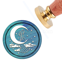 Brass Wax Seal Stamp with Handle, for DIY Scrapbooking, Moon Pattern, 3.5x1.18 inch(8.9x3cm)(AJEW-WH0184-0134)