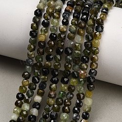 Natural Green Tourmaline Beads Strands, Faceted, Cube, 4x4x4mm, Hole: 0.7mm, about 95~97pcs/strand, 15.08~15.28 inch(38.3~38.8cm)(GG-CBAA9B4-D01-02)