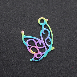 Ion Plating(IP) 201 Stainless Steel Pendants, Butterfly, Laser Cut, Rainbow Color, 15x12.5x1mm, Hole: 1.4mm(STAS-R111-JA552)