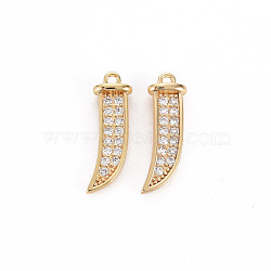 Brass Micro Pave Clear Cubic Zirconia Pendants, Nickel Free, Dagger, Real 18K Gold Plated, 15.5x4.5x2.5mm, Hole: 1.2mm(KK-S356-461-NF)