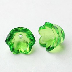 Transparent Acrylic Beads, Flower Cap, Green, Dyed, about 10mm wide, 6mm thick, hole:1.5mm(X-PL548-3)