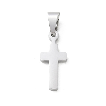 304 Stainless Steel Pendants, with 201 Stainless Steel Snap on Bails, Cross Charms, Stainless Steel Color, 21x9x2mm, Hole: 6.5x4mm