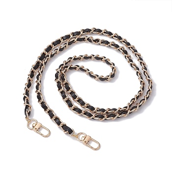 Purse Chain Strap, Alloy Chain with PU Leather Crossbody Replacement Bag Straps, with Alloy Swivel Clasps, Black, 116.4x0.85cm