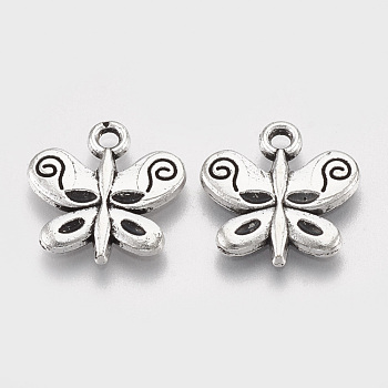 Tibetan Style Alloy Charms, Butterfly with Createc for You, Lead Free & Cadmium Free, Antique Silver, 13x13x1.5mm, Hole: 1.5mm, about 780pcs/500g