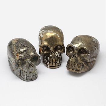 Natural Pyrite Display Decorations, Skull, 75~80x35~40x40~45mm
