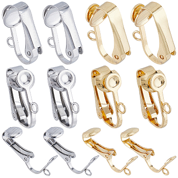 40Pcs 2 Colors 304 Stainless Steel Clip-on Earrings Findings, with Loop, for Non-pierced Ears, Golden & Stainless Steel Color, 16x12x7.5mm, Hole: 1.8mm, 20Pcs/color