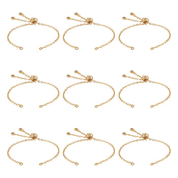 10Pcs Rack Plating Brass Cable Chain Link Bracelet Making, with Cubic Zirconia, Slider Bracelets Making, Fit for Connector Charm, Real 18K Gold Plated, 20x0.2cm, Hole: 2mm