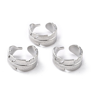 Tarnish Resistant 304 Stainless Steel Finger Rings, Cuff Rings, Long-Lasting Plated, Leaf, Stainless Steel Color, US Size 7 1/4(17.5mm), 1.5~9.5mm