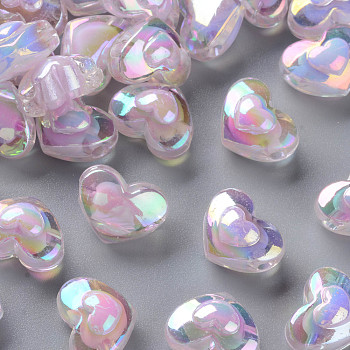Transparent Acrylic Beads, Bead in Bead, AB Color, Heart, Plum, 13x17x9.5mm, Hole: 2.5mm, about 420pcs/500g
