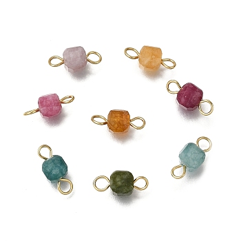 Natural Colorful Tourmaline Faceted Table Cut Cube Links Connector Charms, with 304 Stainless Steel Double Loops, Golden, 12x5x5mm, Hole: 1.8~2mm