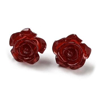 Resin Rose Flower Stud Earrings with 316 Stainless Steel Pins, Dark Red, 14~14.5x14~14.5mm