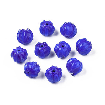Handmade Lampwork Beads, Flower, Blue, 10~11x11.5~12.5mm, Hole: 1.2mm