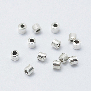 Rhodium Plated 925 Sterling Silver Crimp Beads, Tube, Real Platinum Plated, 2x2mm, Hole: 1mm