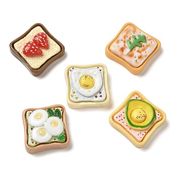 Toast Bread Theme Resin Decoden Cabochons, Mixed Color, Food, 23~24x23~24x8~10mm