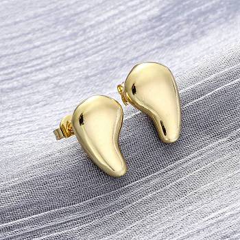 Brass Stud Earrings, Long-Lasting Plated, Lead Free & Cadmium Free, Real 18K Gold Plated, Nuggets, 14x9mm