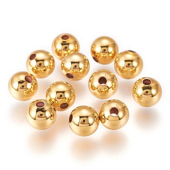Brass Beads, Long-Lasting Plated, Round, Golden, 6x4.5mm, Hole: 1.5mm, 300pcs/set
