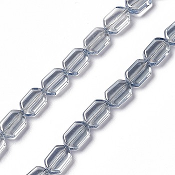Electroplate Glass Beads Strands, Pearl Luster Plated, Rectangle, Light Steel Blue, 9.5x6~6.5x3.5mm, Hole: 1mm, about 68pcs/strand, 25.59''(65cm)